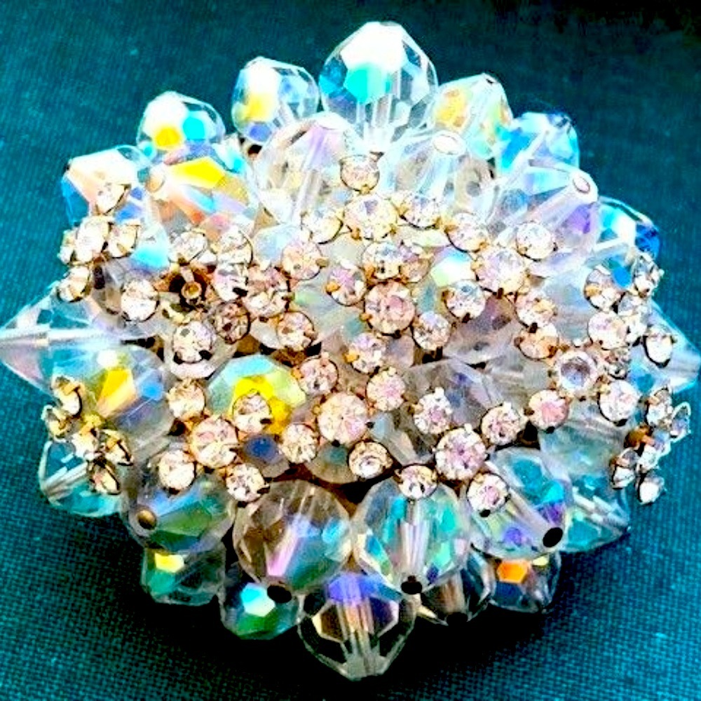 Vintage crystal Aurora Borealis rhinestone pin